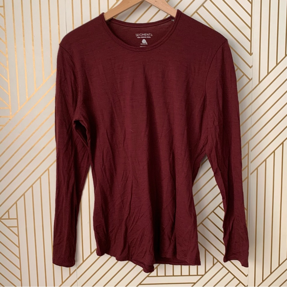 Segments 100% Merino Wool Base Layer Top maroon scoop neck long sleeve tee L